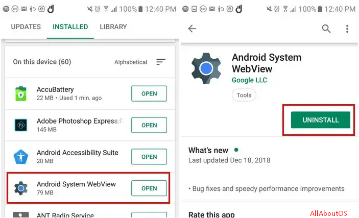 vista web del sistema android