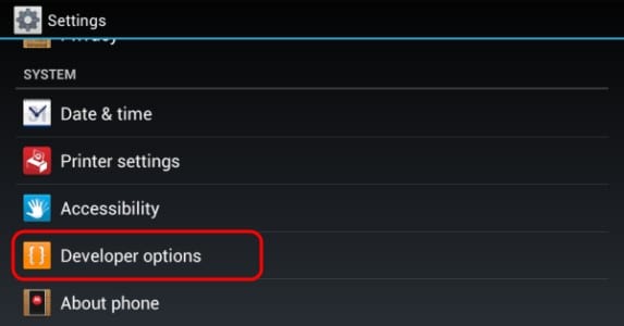 Opciones de desarrollador habilitadas