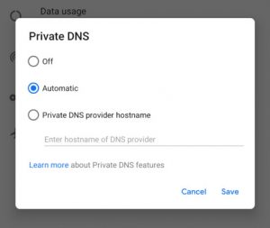 DNS privado sobre TLS-Android-P-Beta-2