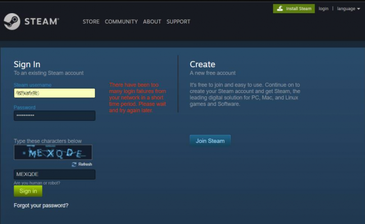 Demasiados errores de inicio de sesión