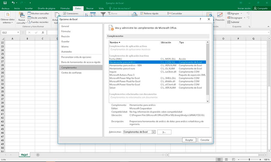 ¿Cómo activar la función de Análisis de datos en Excel?