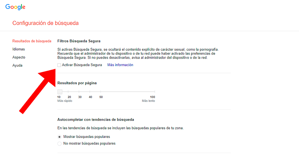 ¿Dónde está Configuración de búsqueda en Google Chrome?