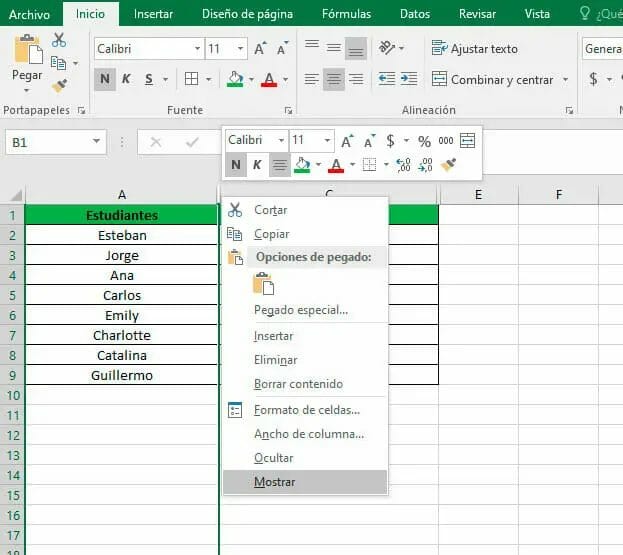 ¿Cómo mostrar todas las celdas ocultas en Excel Mac?