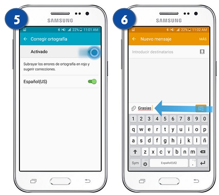 ¿Dónde se activar el autocorrector en mi Samsung?