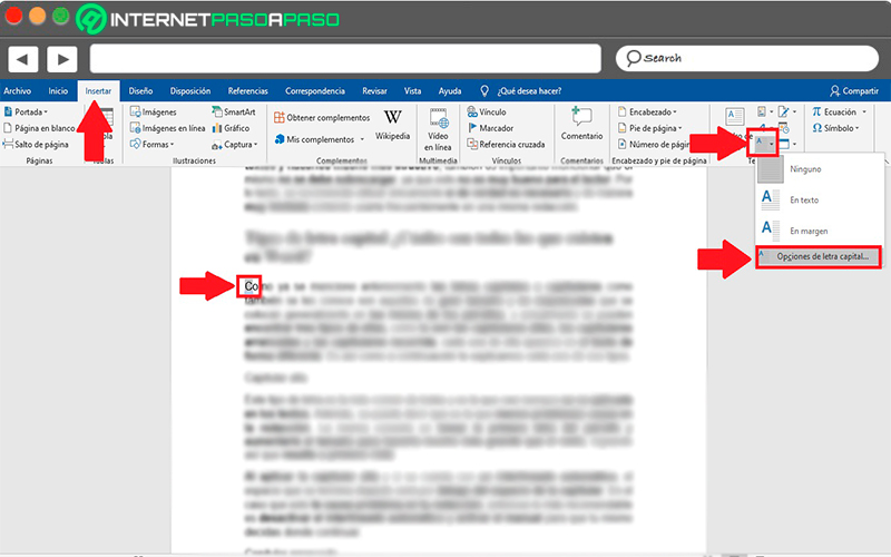 ¿Cómo desbloquear la letra capital en Word?