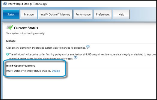 ¿Cómo saber si está funcionando la memoria Optane?