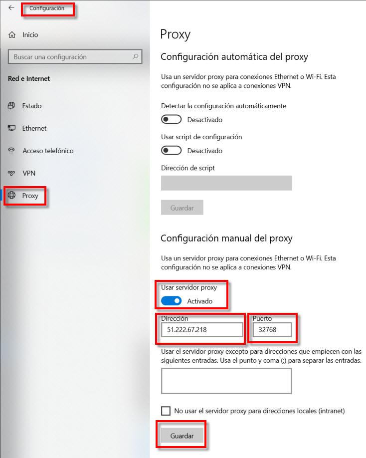 ¿Cómo se activa el servidor proxy?