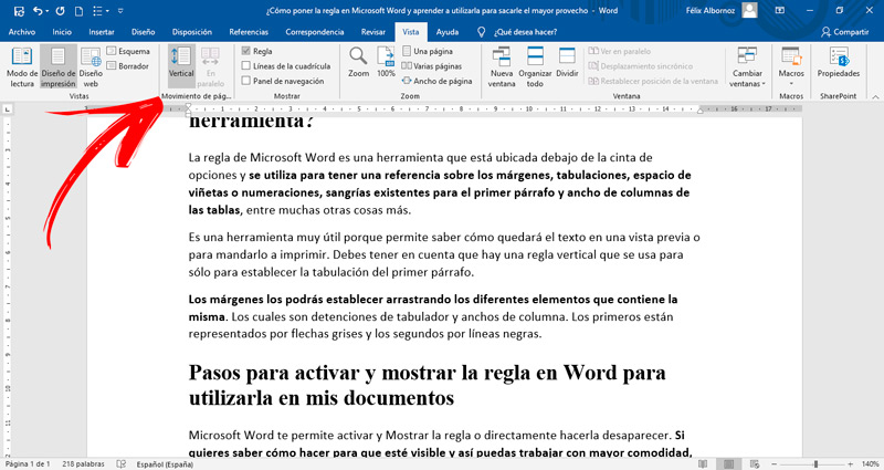¿Cómo usar la Regla horizontal en Word?