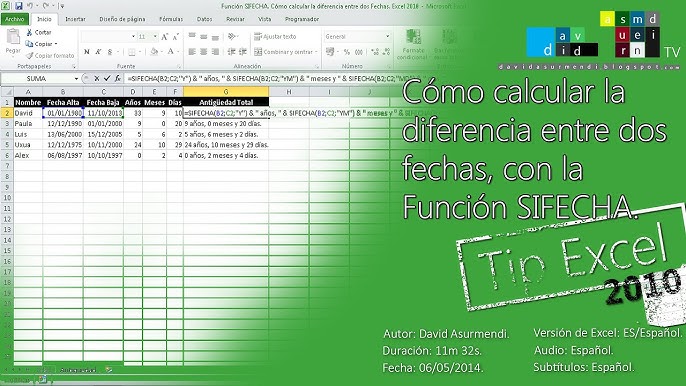 ¿Cómo se llama la función Datedif en español?