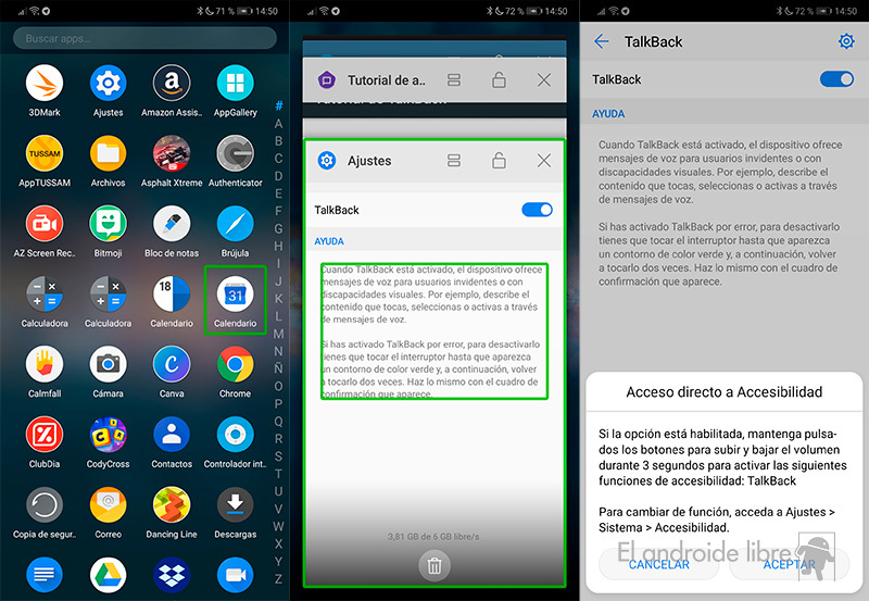 ¿Cómo entrar al menú de TalkBack?