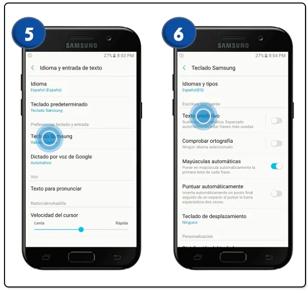 ¿Cómo activar el texto predictivo en mi Samsung?
